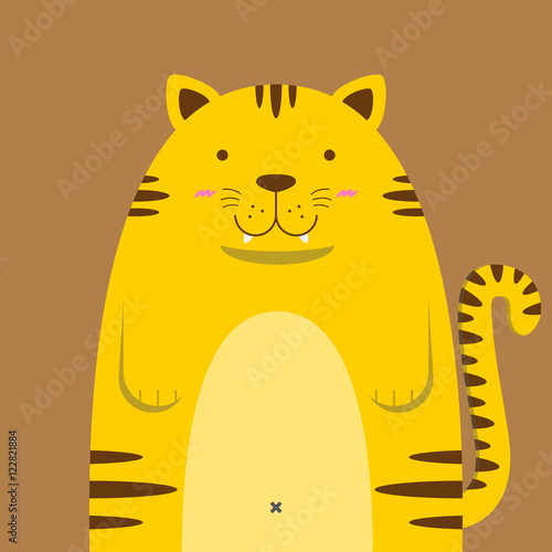 Fototapeta Naklejka Na Ścianę i Meble -  cute big fat tiger on brown background