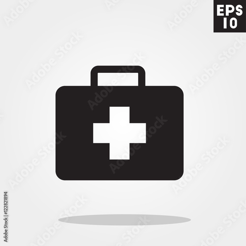 Box and suitcase first aid pack hospital icon in trendy flat style isolated on grey background. Id card symbol for your design, logo, UI. Vector illustration, EPS10.