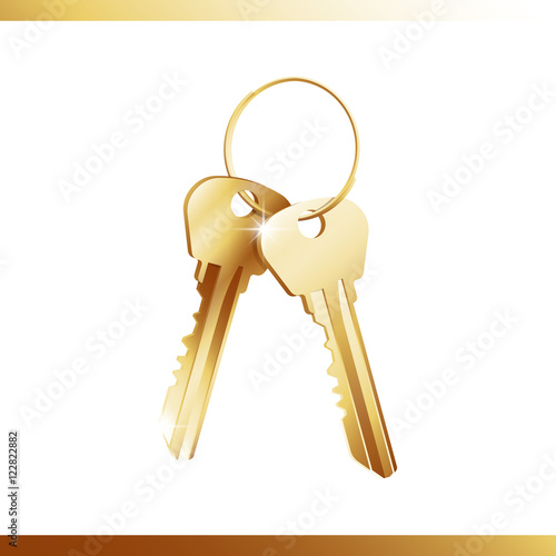 Golden bunch of keys isolated over white background. Vector illustration 10 EPS