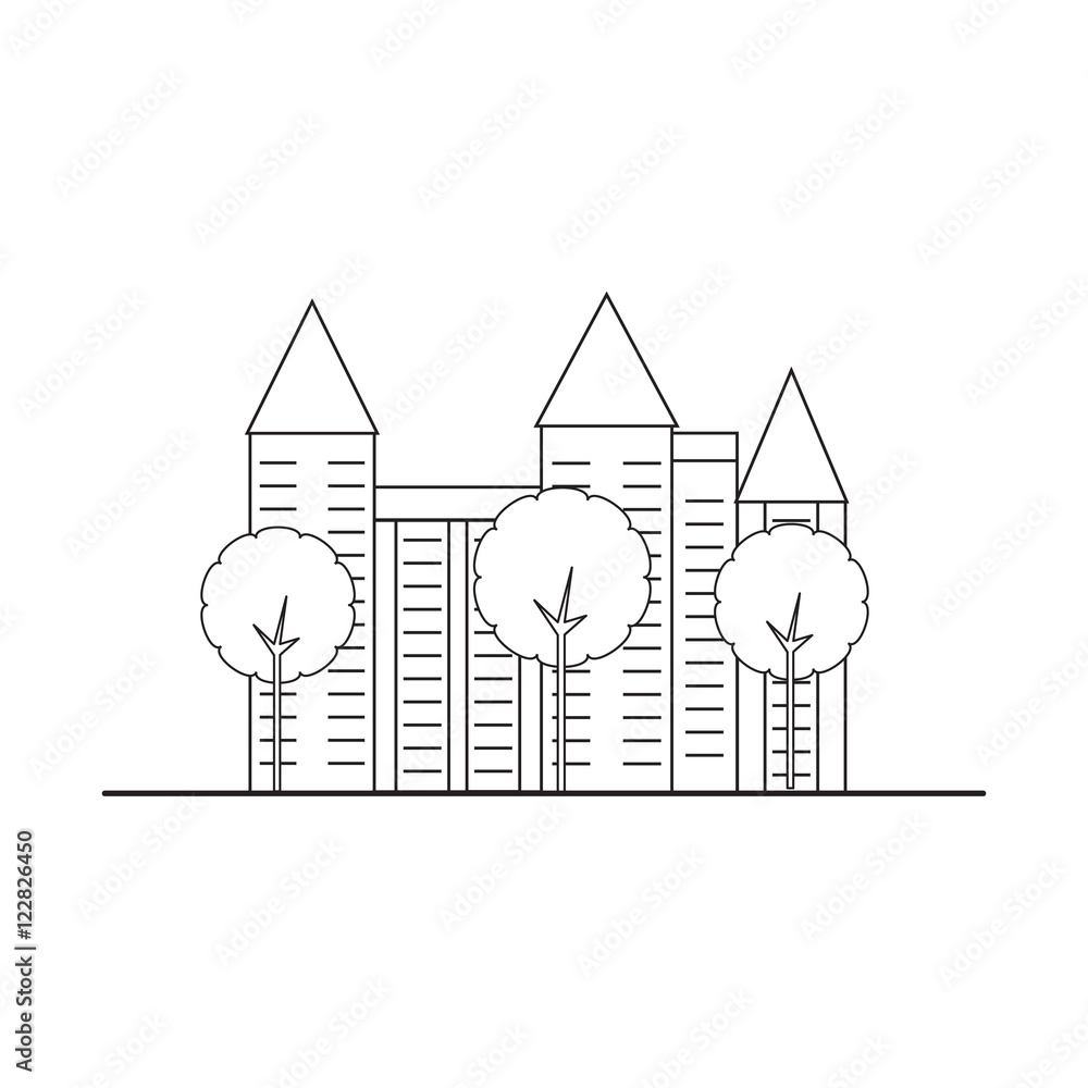 Fototapeta premium Element city. Multi-storey house with trees. Vector illustration.