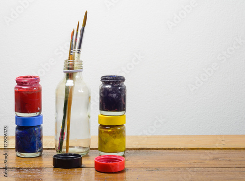 brush paint set on wood table