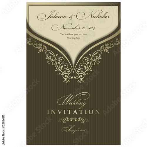 Wedding Invitation cards in an vintage-style green and gold.