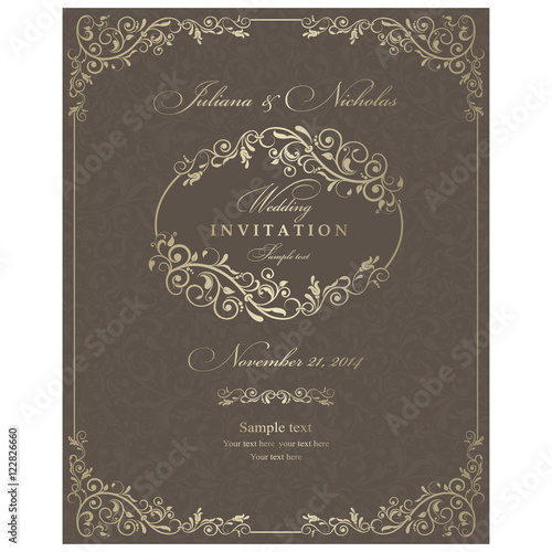 Wedding Invitation cards in an vintage-style brown and gold.