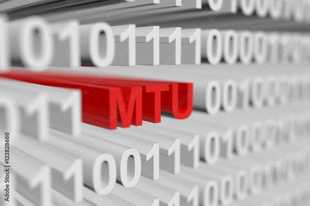 MTU as a binary code with blurred background 3D illustration