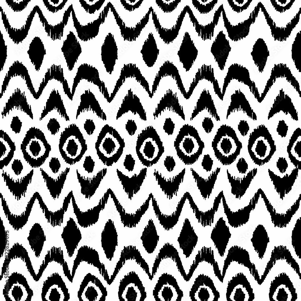 Ikat damask seamless pattern. Black diamonds on a white backgrou Ikat damask seamless pattern. Black diamonds on a white backgrou