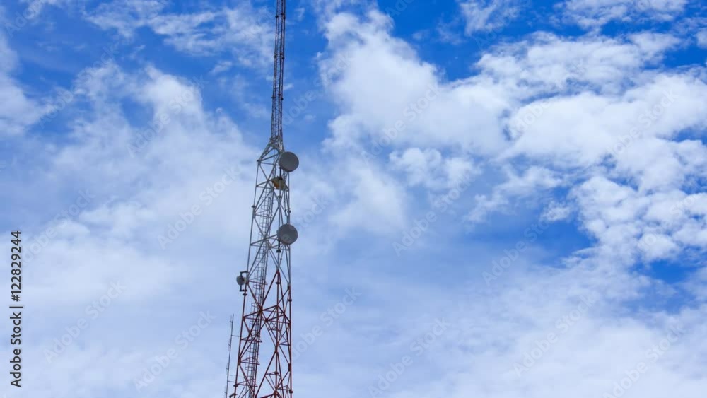 telecom pole, telecom tower time lapse with blue sky and cloud background telecom pole, telecom tower time lapse with blue sky and cloud background