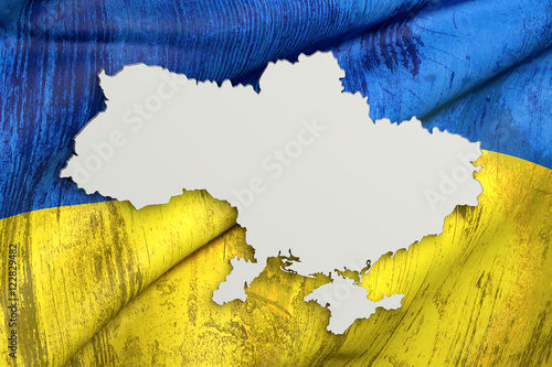 Fototapeta Silhouette of Ukraine map with old flag