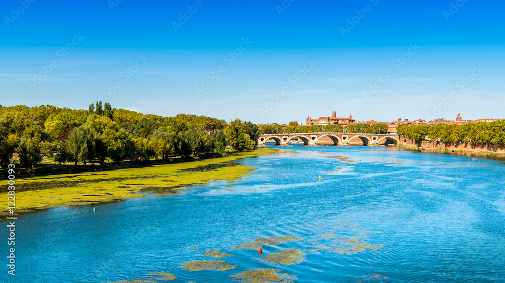La Garonne et la Prairie des Filtres et le Pont Neuf à Toulouse en Midi-Pyrénées, Occitanie en France
