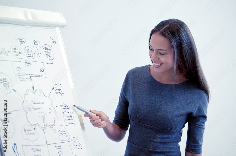 smiling businesswoman on presentation in office smiling businesswoman on presentation in office