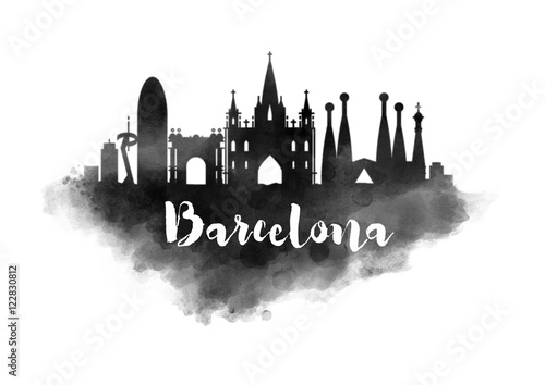 Canvas Print Watercolor Barcelona City Skyline