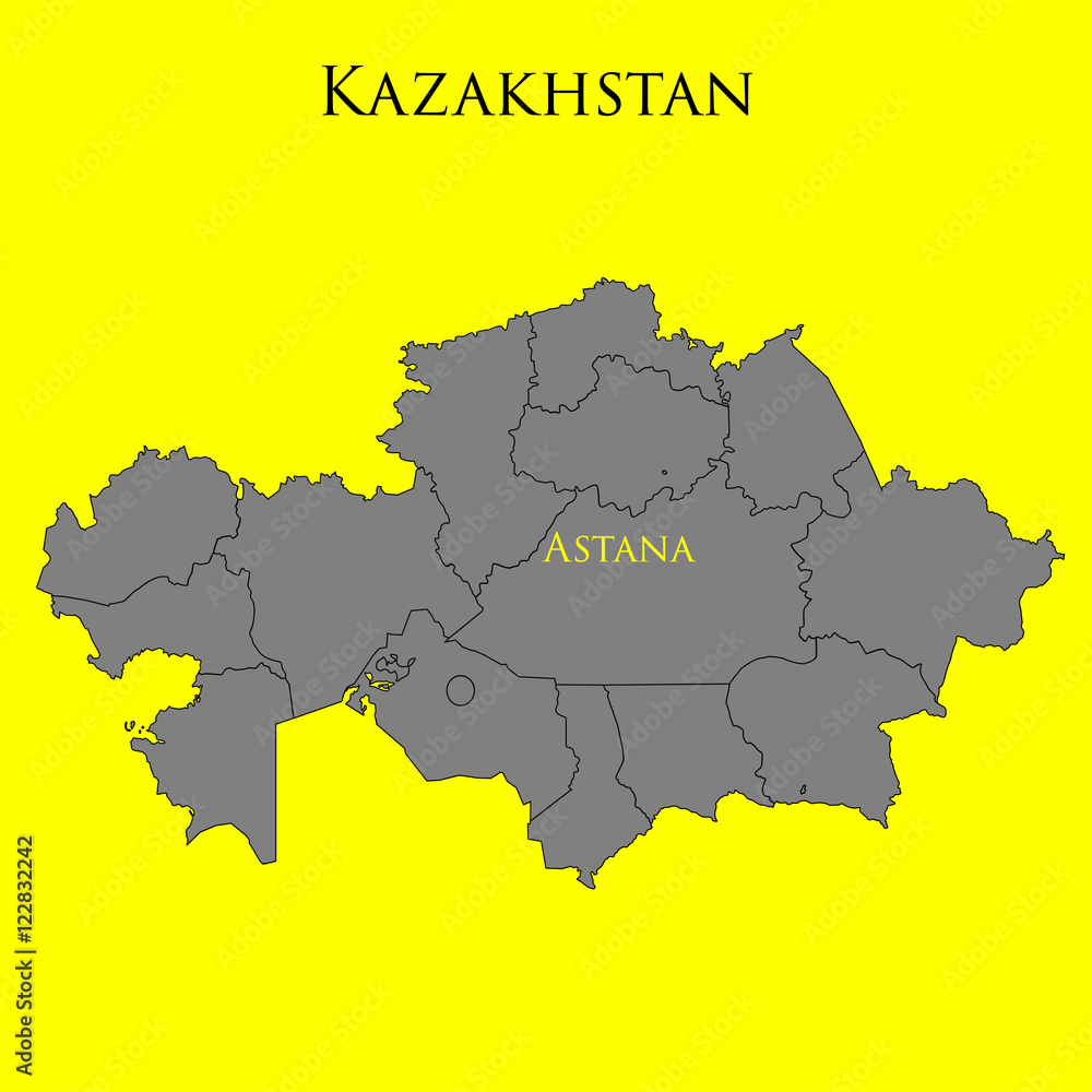 Contour map of Kazakhstan on a yellow