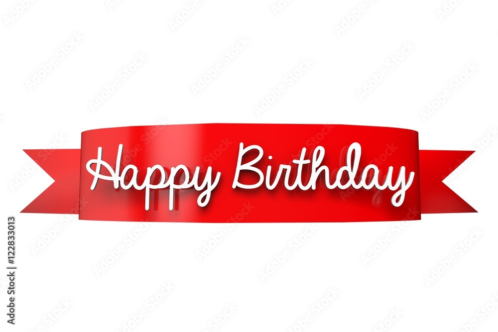 Happy Birthday red ribbon banner Stock Illustration