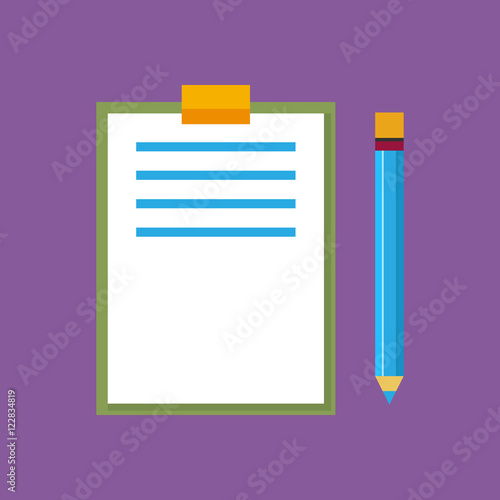 Clipboard with a Pencil Isolated on Purple Background, Vector Illustration