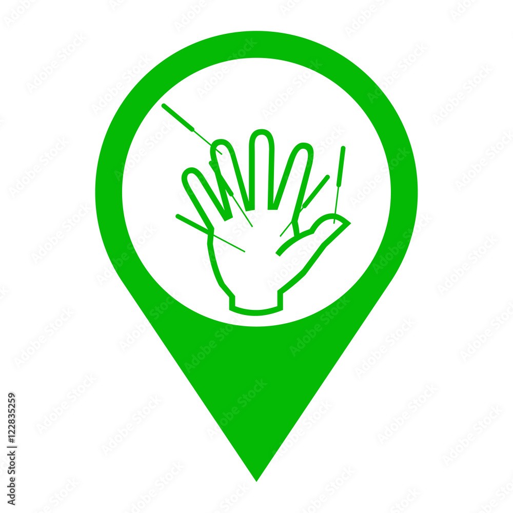 Icono plano localizacion acupuntura en mano verde