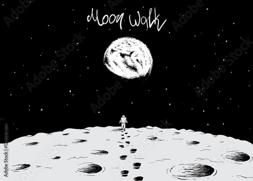 Astronaut walking on surface of moon