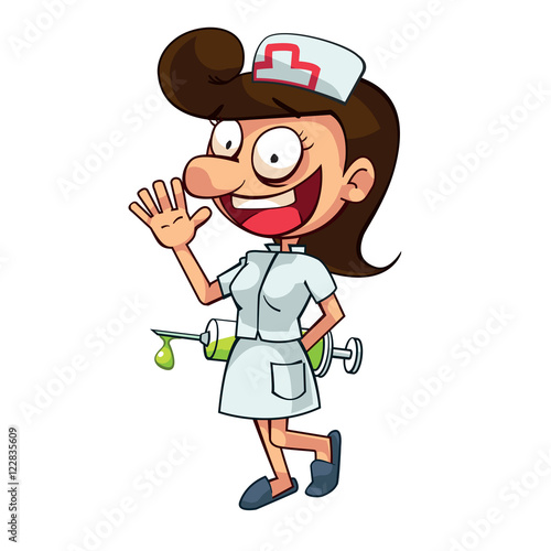 Nurse smile and hiding a large syringe