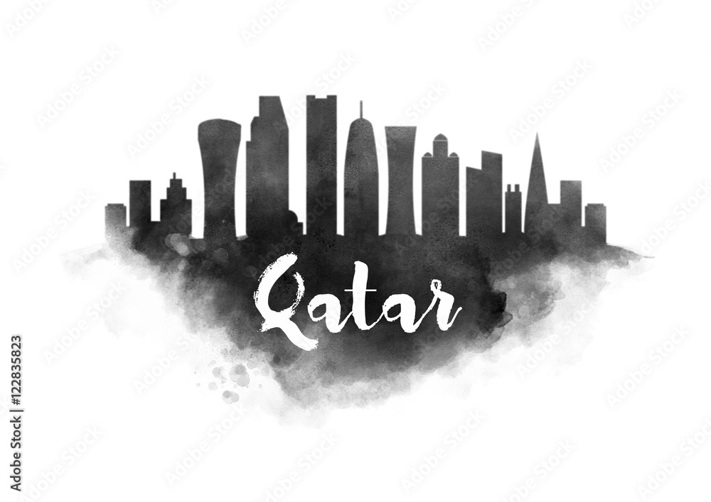 Watercolor Qatar City Skyline Stock Illustration Adobe Stock