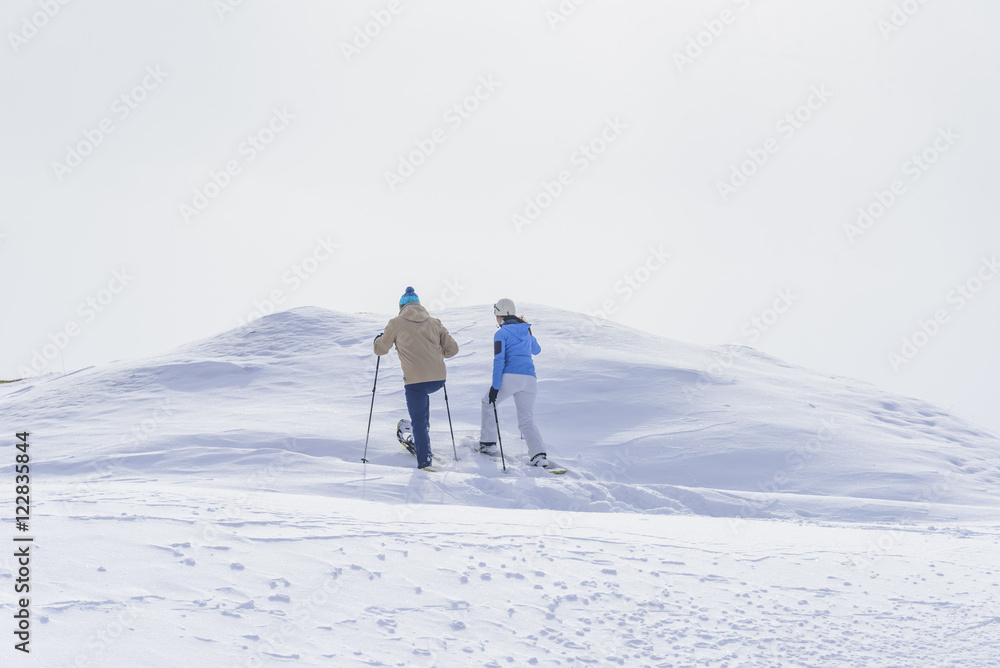 Schneeschuhwanderer erreichen den Gipfel Schneeschuhwanderer erreichen den Gipfel