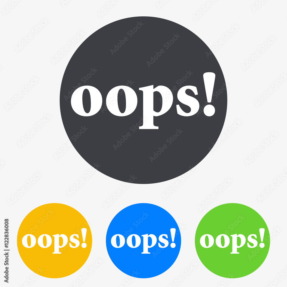 Icono plano texto oops! en circulo varios colores Icono plano texto oops! en circulo varios colores