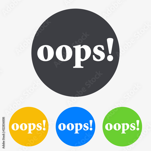 Icono plano texto oops! en circulo varios colores