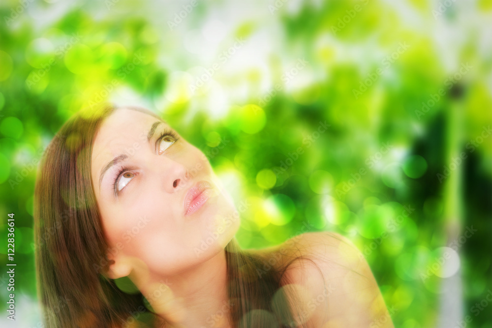 beauty girl on the leaves background beauty girl on the leaves background