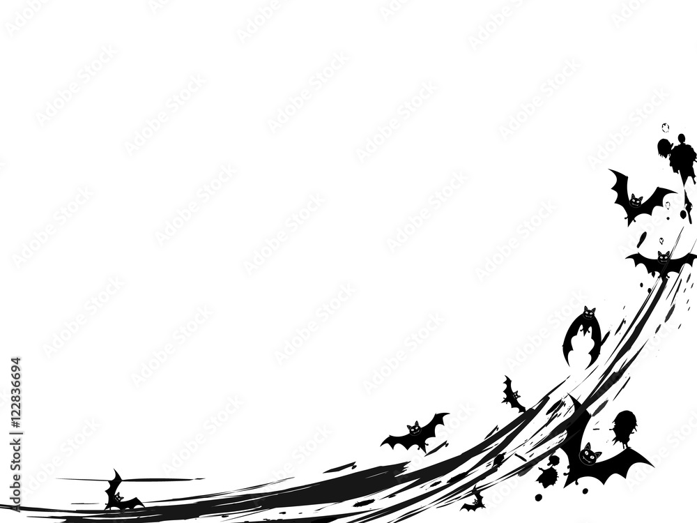 Fototapeta premium Background with flying black bats and blots on white for design Halloween