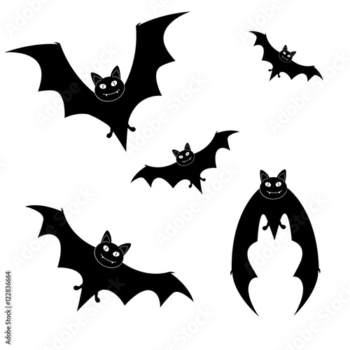 Big set of black silhouettes of bats for Halloween design, vector