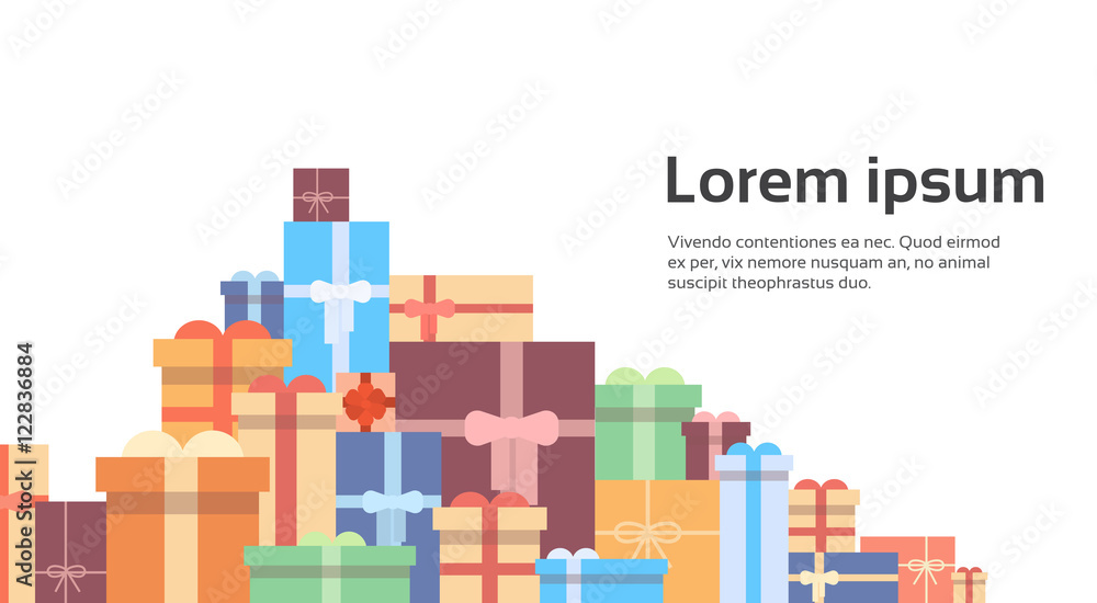 Present Colorful Gift Collection Box Set Banner Flat Vector Illustration