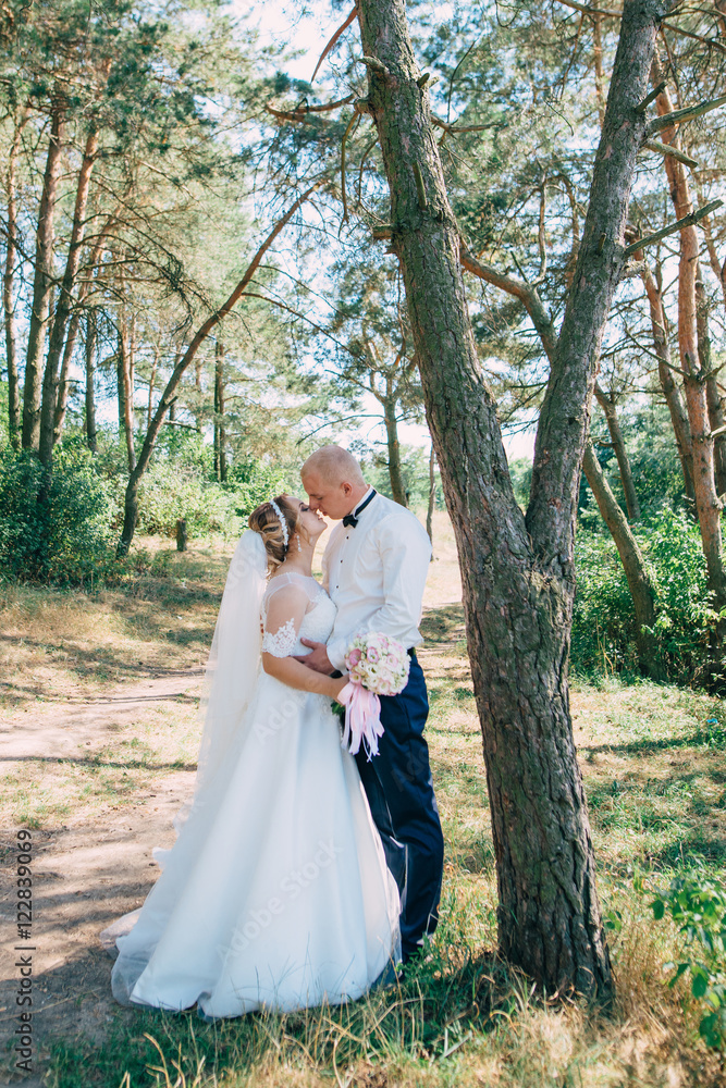 Happy bride and groom on their wedding day