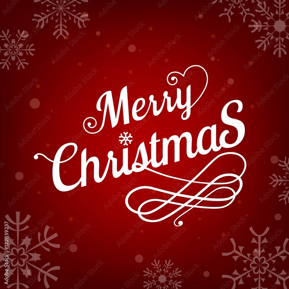 Vector Merry Christmas with snow flake on red background