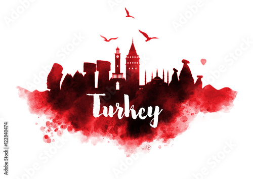 Canvas Print Watercolor Turkey City Skyline