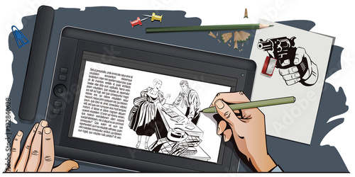 People in retro style. Private detective and girl.