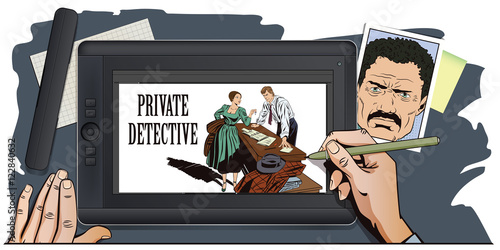 People in retro style. Private detective and girl.