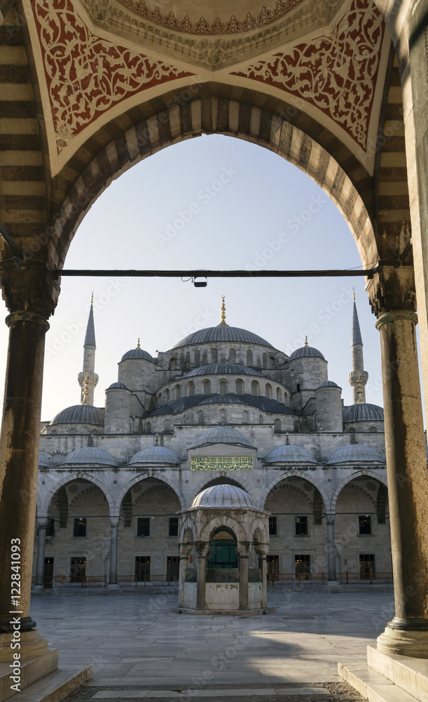 Entrance of Sultan Ahmed Mosque (Blue Mosque), Istanbul, Turkey.
