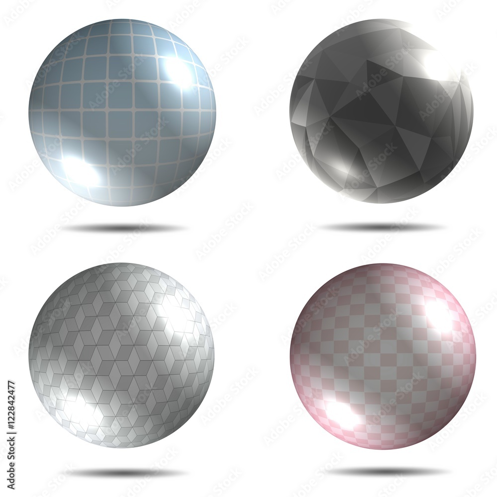 Set of different balls with mapped texture and shadow 7
