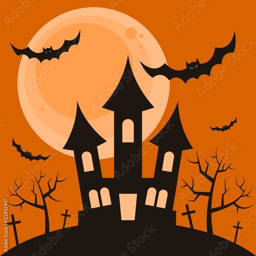 Halloween night background with terrible house