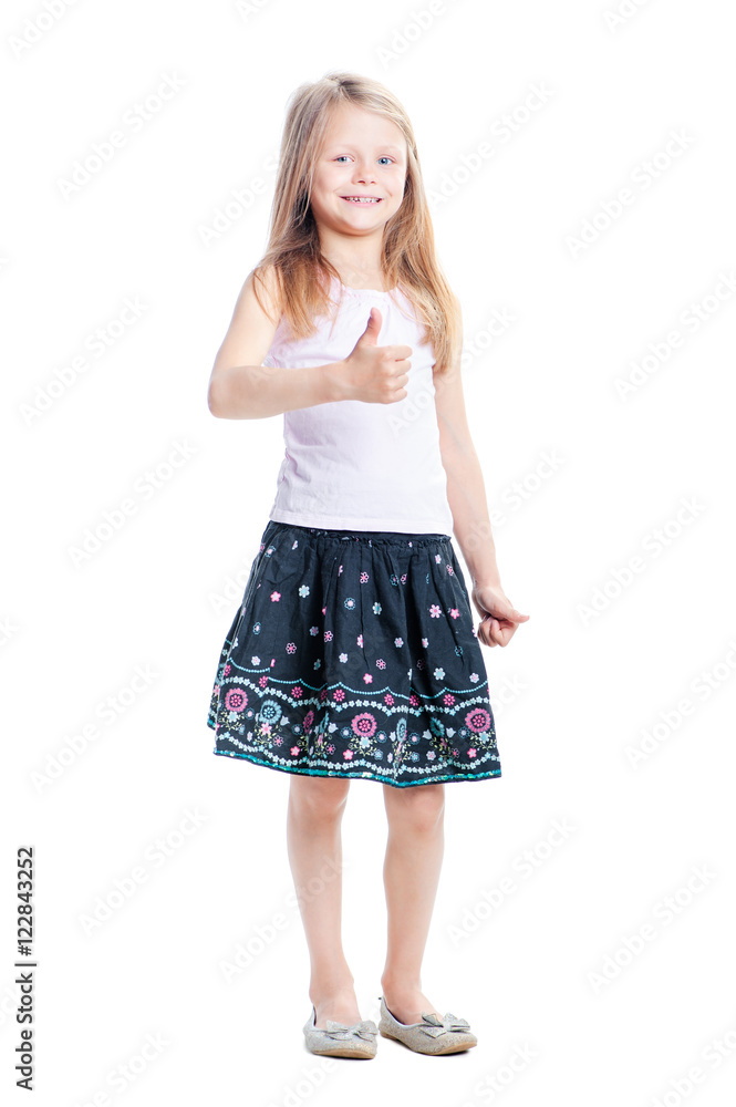 The best! Cute little girl showing thumb up. Isolated on white. The best! Cute little girl showing thumb up. Isolated on white.