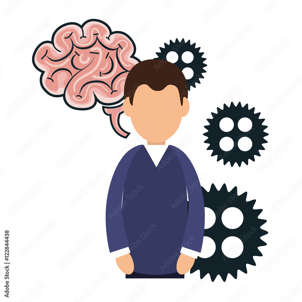 avatar man and human brain organ and gears. colorful design. vector illustration avatar man and human brain organ and gears. colorful design. vector illustration