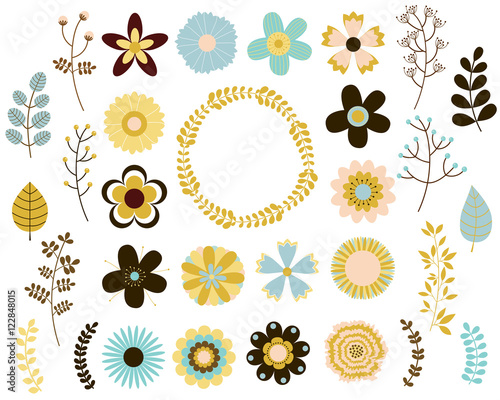 Vector collection of retro flowers in flat style