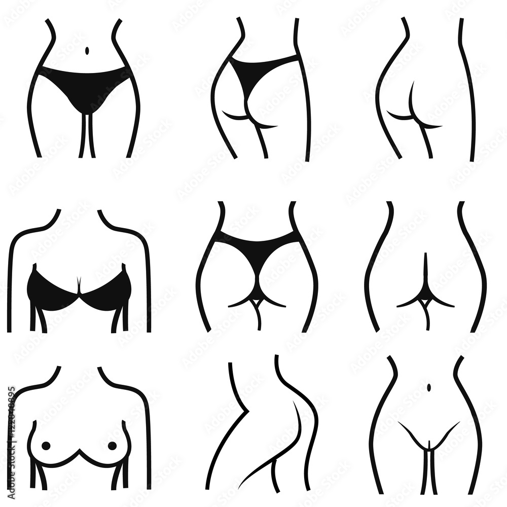 Vector illustration of set of stylized female body parts. Set of
