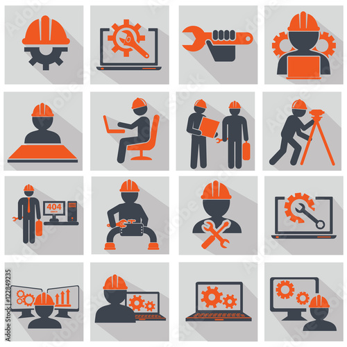 Engineering icons set, workers manual concept