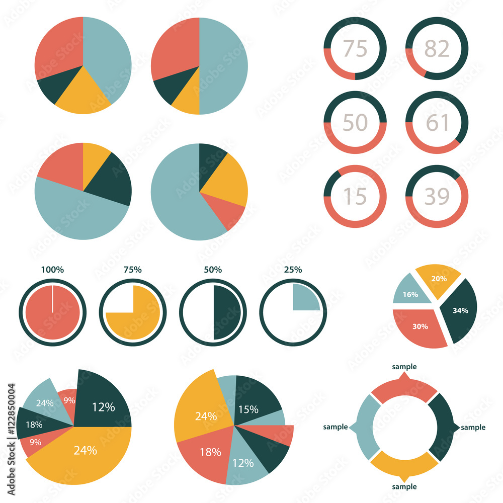Infographic Elements, pie chart set icon, business elements and statistics with numbers. - obrazy, fototapety, plakaty 