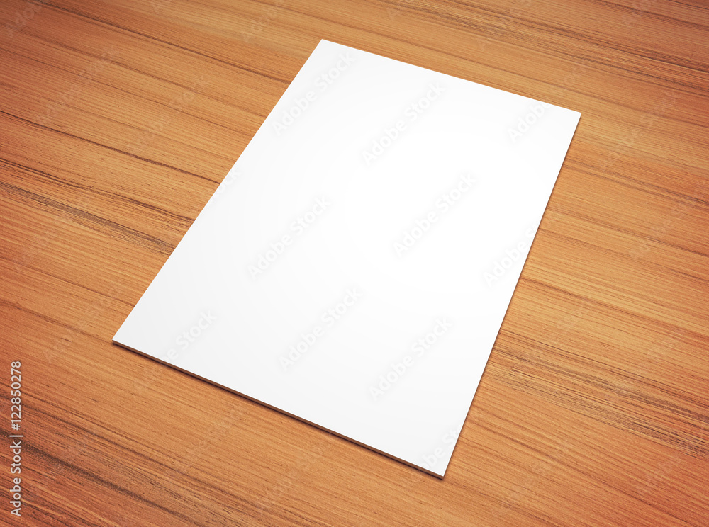 White 3d illustration piece of paper mock up on wood. White 3d illustration piece of paper mock up on wood.
