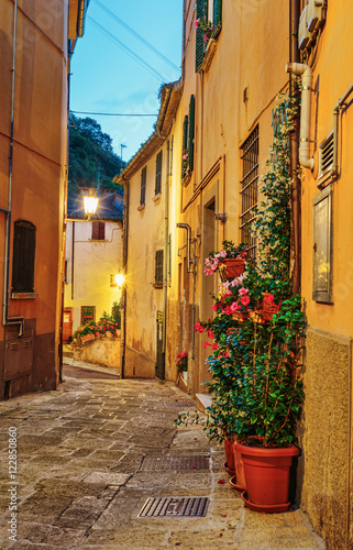 Fototapeta Naklejka Na Ścianę i Meble -  Narrow street in the old town at night in Italy