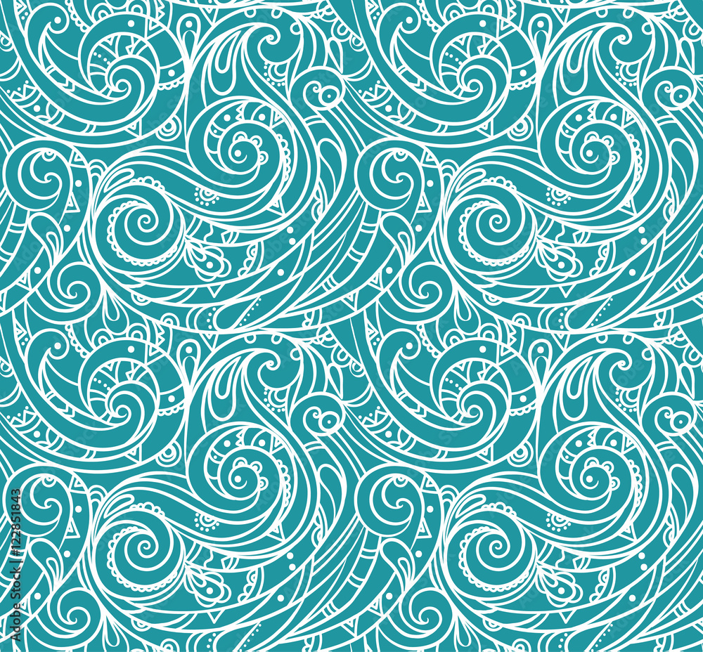 Seamless sea vector blue wave line pattern, sea background