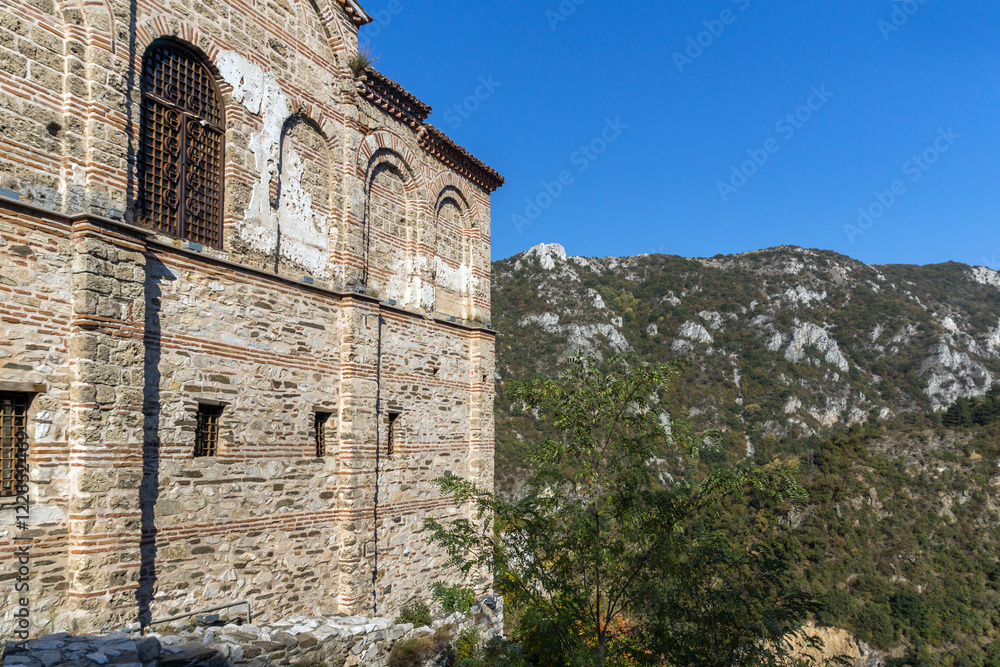 Church of the Holy Mother of God in Asen's Fortress and Rhodopes mountain, Asenovgrad, Plovdiv Region, Bulgaria