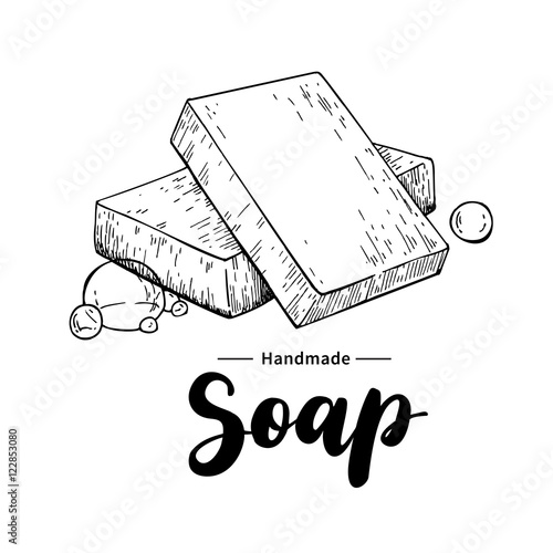 Handmade natural soap. Vector hand drawn illustration of organic