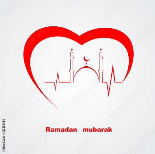 Structure of hypothetical heart with heart beat on graph chart. Ramadan.