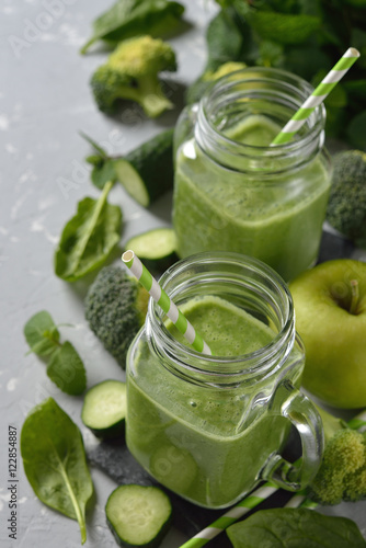 Green smoothie with broccoli and spinach
