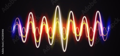 Neon waveform shiny music sign with flares